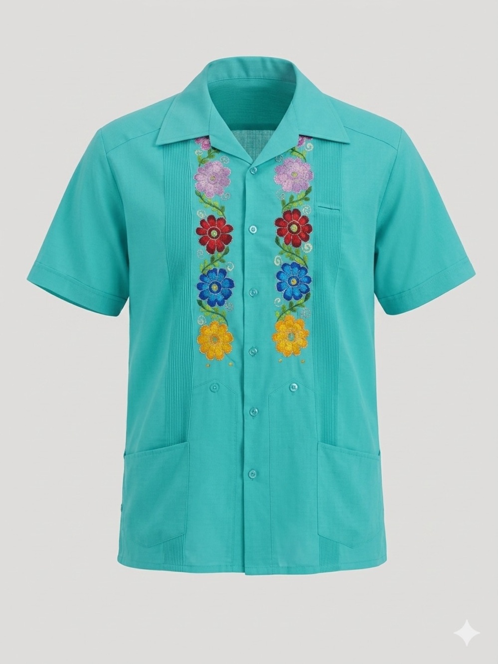 Vintage Kike Lino Linen Embroidered Mexican Guayabera Shirt Size 40/Large
